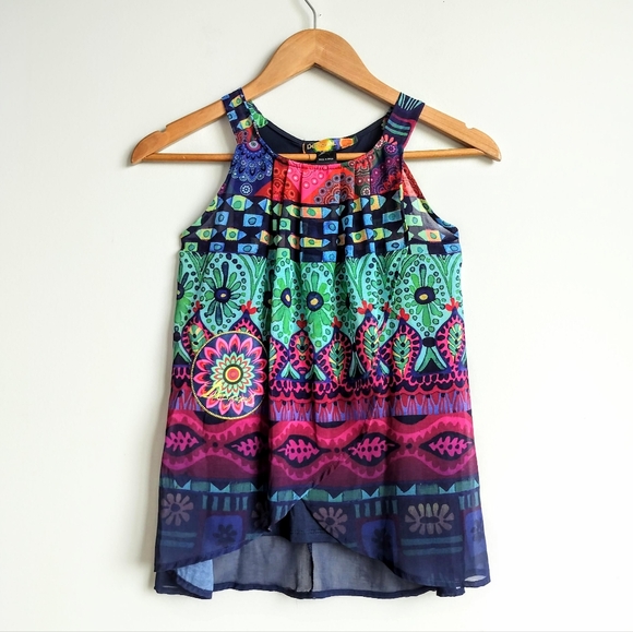 Desigual Other - NWT Desigual Girls Summer Sleeveless Boho Flower Navy Pink Tank Dress 5/6
